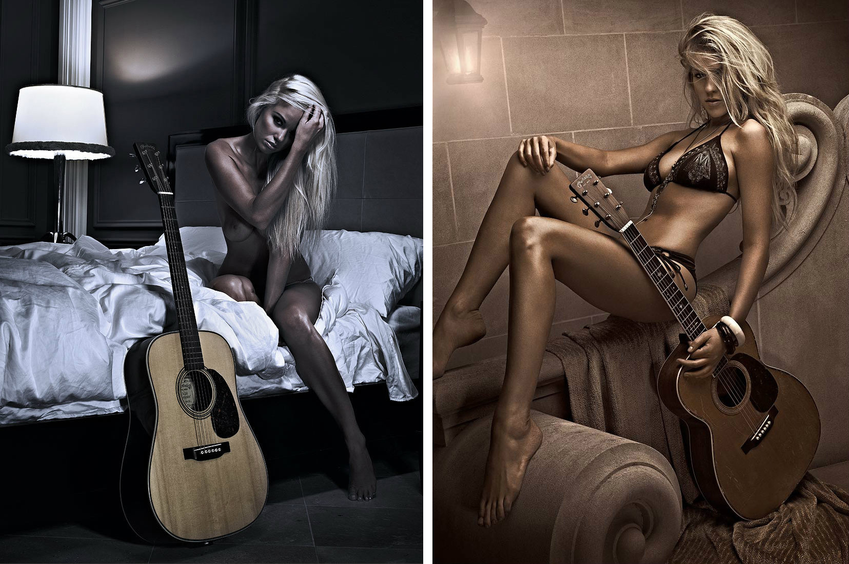 sexy girl with classic vintage guitar photographed by Vancouver editorial glamour photographer Waldy Martens