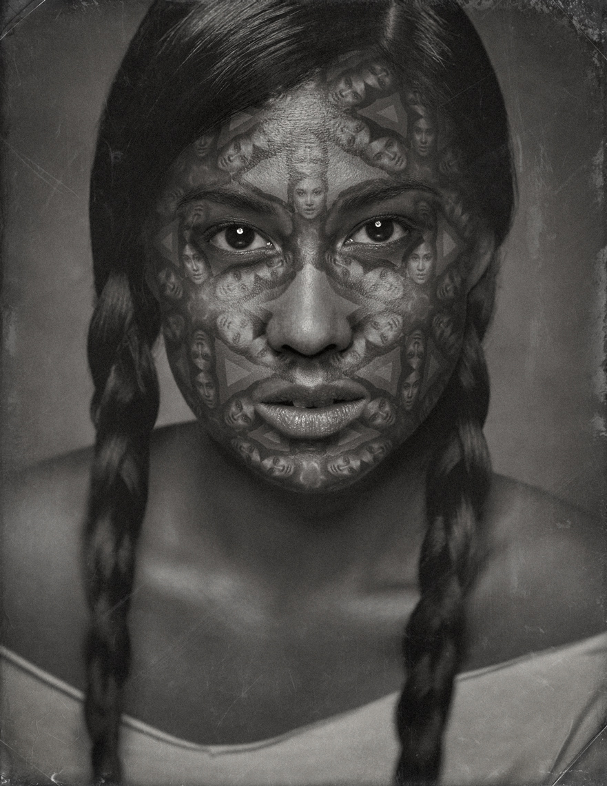 female model tribal selfie face tattoo